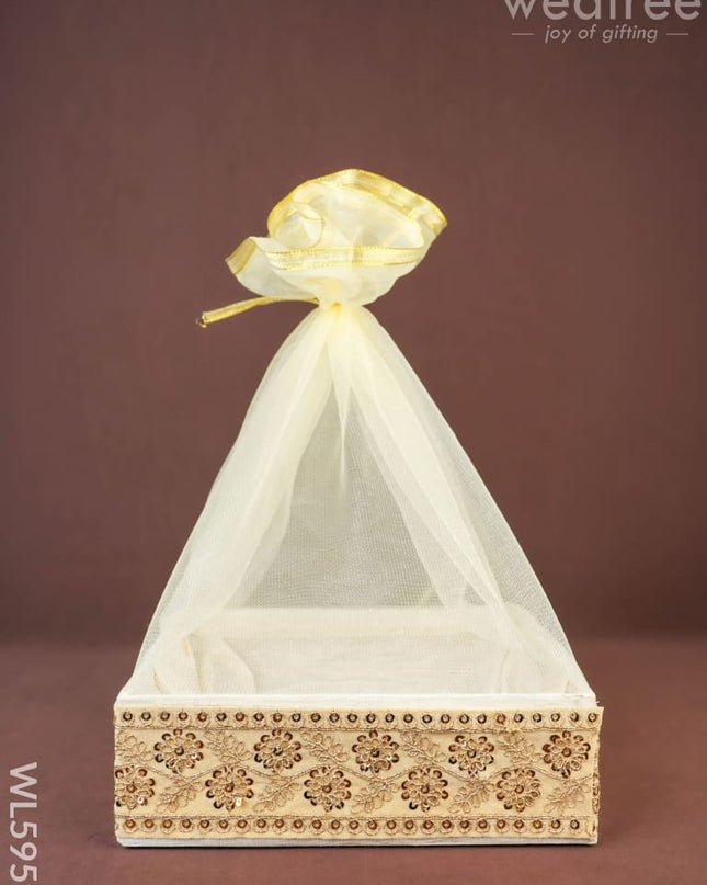 Golden Embroidered Trousseau Basket - 10 inch - WL5959 - Wedding Essentials