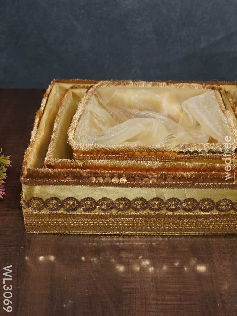 Golden Embroidered Trousseau Basket - Set Of 3 Wl3069 Wedding Essentials