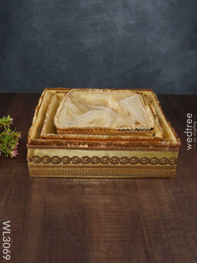 Golden Embroidered Trousseau Basket - Set Of 3 Wl3069 Wedding Essentials