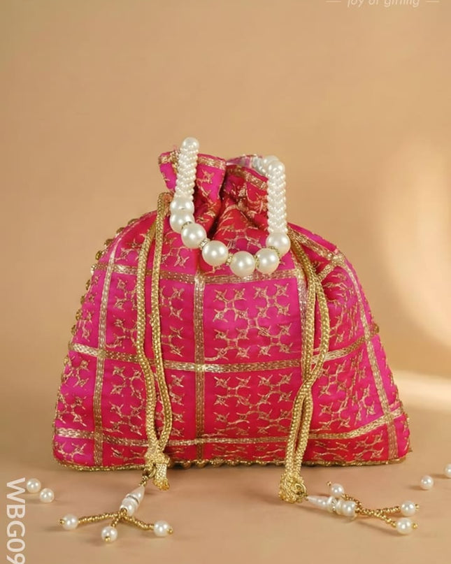 Golden Embroidery Design Potli Bag - WBG0950 - Potli Bags
