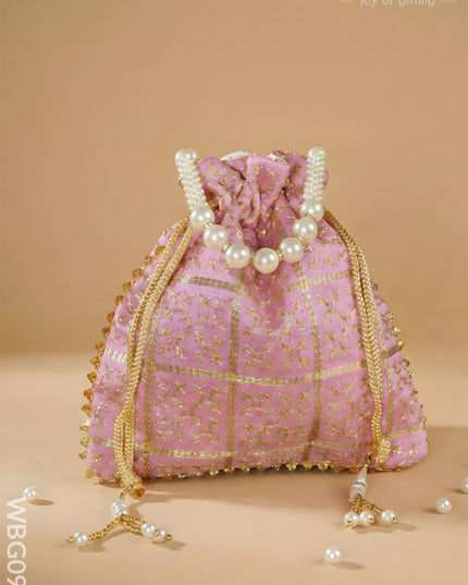 Golden Embroidery Design Potli Bag - WBG0950 - Potli Bags