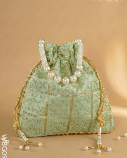 Golden Embroidery Design Potli Bag - WBG0950 - Potli Bags