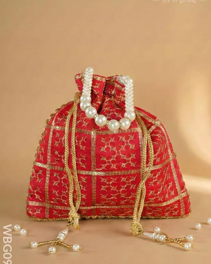Golden Embroidery Design Potli Bag - WBG0950 - Potli Bags