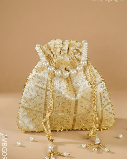Golden Embroidery Design Potli Bag - WBG0950 - Potli Bags