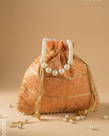 Golden Embroidery Design Potli Bag - WBG0950 - Potli Bags