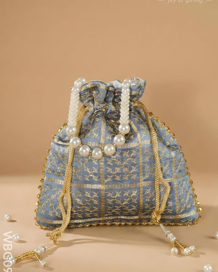 Golden Embroidery Design Potli Bag - WBG0950 - Potli Bags