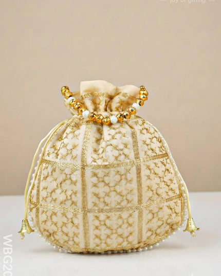 Golden Embroidery Design Potli Bag - WBG2000 - Potli Bags