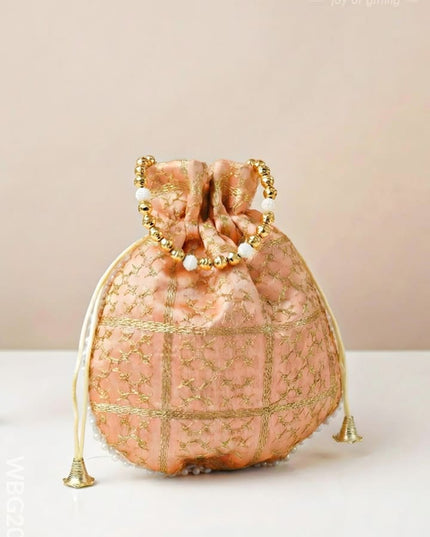Golden Embroidery Design Potli Bag - WBG2000 - Potli Bags