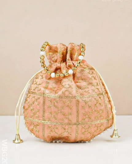 Golden Embroidery Design Potli Bag - WBG2000 - Potli Bags