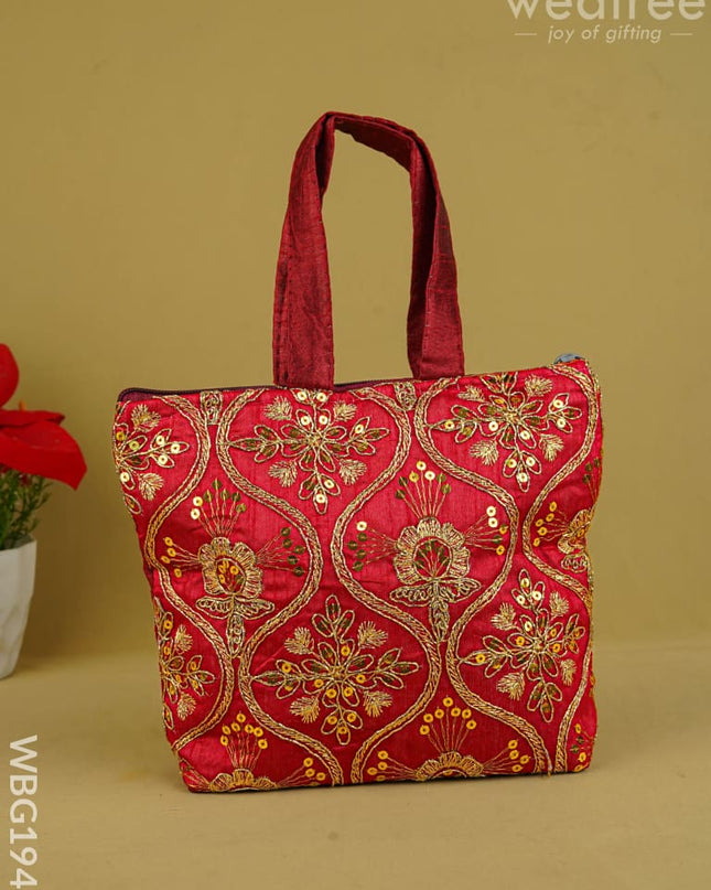 Golden Embroidery Handbag - 8 inch - WBG1946 - Hand Bags