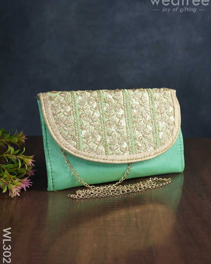 Golden Embroidery Sling Bag With Zardosi Work - Wl3028 Bags