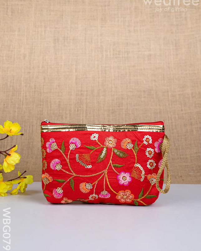 Golden Floral Embroidered Purse - WBG0797 - Clutches & Purses