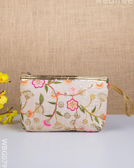 Golden Floral Embroidered Purse - WBG0797 - Clutches & Purses