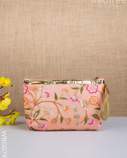 Golden Floral Embroidered Purse - WBG0797 - Clutches & Purses