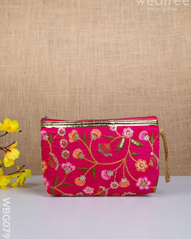 Golden Floral Embroidered Purse - WBG0797 - Clutches & Purses