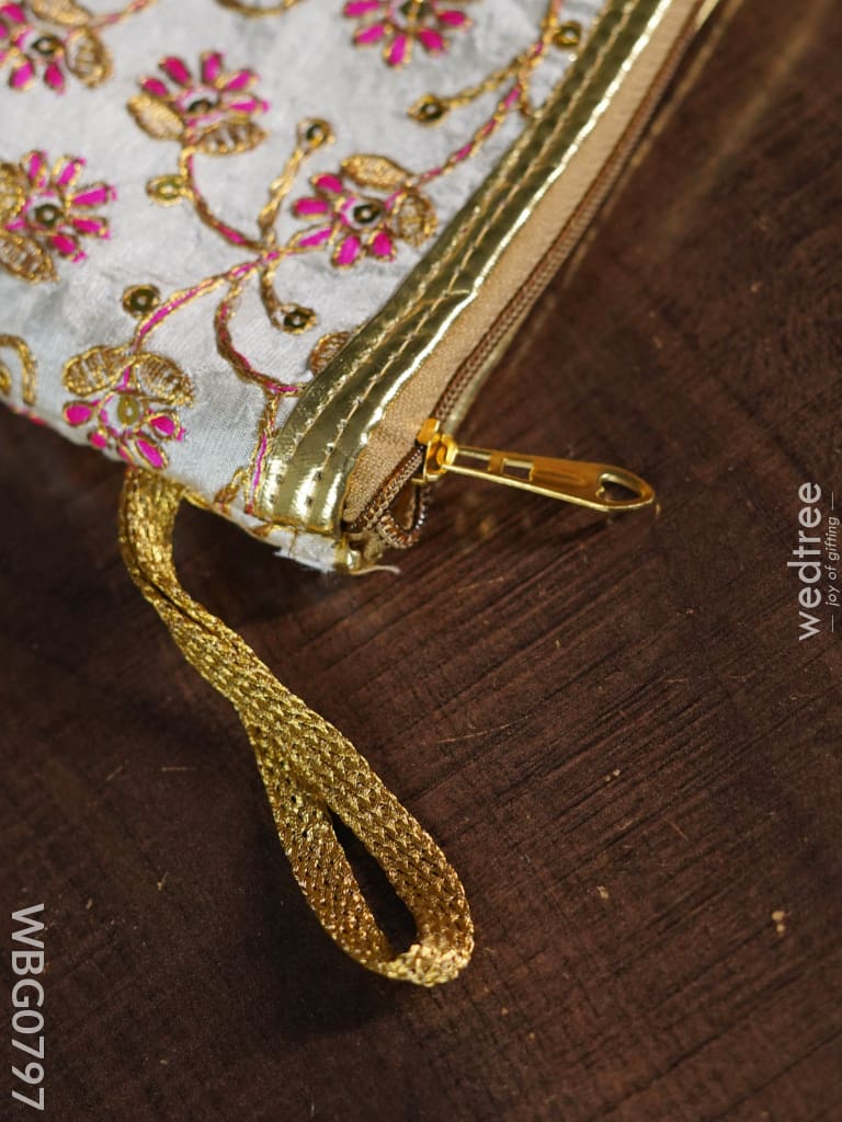 Golden Floral Embroidered Purse - Wbg0797 Clutches & Purses