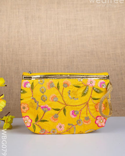 Golden Floral Embroidered Purse - WBG0797 - Clutches & Purses