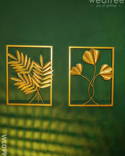 Golden Leaf Metal Wall Hanging (Set Of 2) - Wl0998 Decor