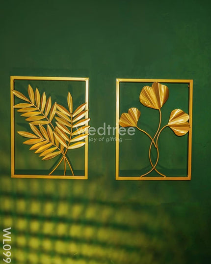 Golden Leaf Metal Wall Hanging (Set Of 2) - Wl0998 Decor
