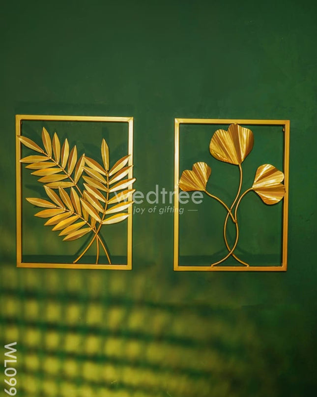 Golden Leaf Metal Wall Hanging (Set Of 2) - Wl0998 Decor