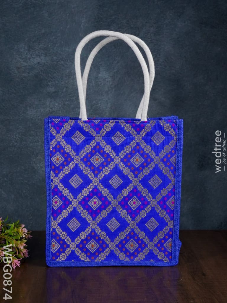 Golden Raw Silk Jute Bag With Brocade Design - 10 Inch Wbg0874 Bags