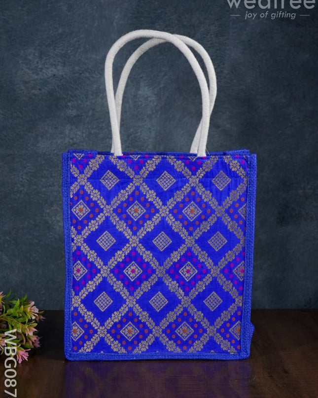 Golden Raw Silk Jute Bag With Brocade Design - 10 Inch Wbg0874 Bags