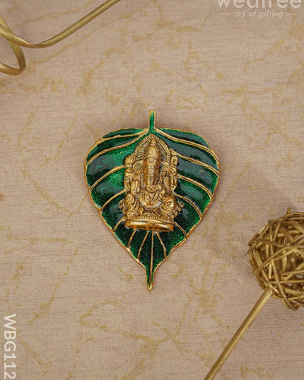 White Metal Green Leaf Ganesha Wall Hanging - Wbg1124 Divine Figurines