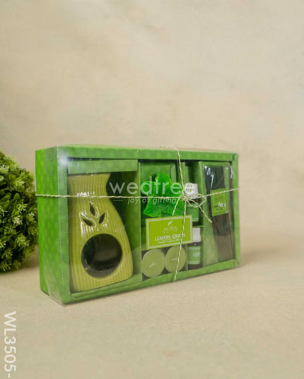 Blue Pottery Diffuser Candle Holder With Lemon Grass Oil And Incense Sticks - Wl3505-3 Candles &