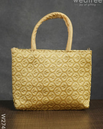 Hand Bag Raw Silk with Golden Leaf Design - W2746 - Hand Bags