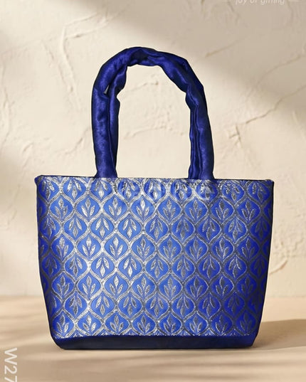 Hand Bag Raw Silk with Golden Leaf Design - W2746 - Hand Bags