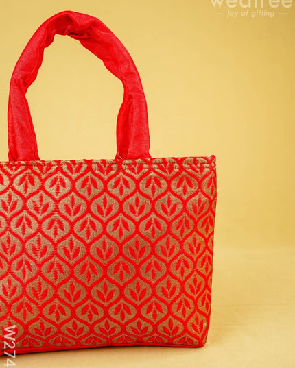 Hand Bag Raw Silk with Golden Leaf Design - W2746 - Hand Bags