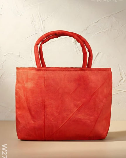 Hand Bag Raw Silk with Golden Leaf Design - W2746 - Hand Bags