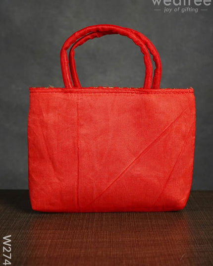 Hand Bag Raw Silk with Golden Leaf Design - W2746 - Hand Bags