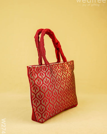 Hand Bag Raw Silk with Golden Leaf Design - W2746 - Hand Bags