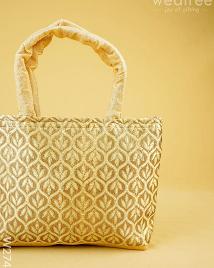 Hand Bag Raw Silk with Golden Leaf Design - W2746 - Hand Bags