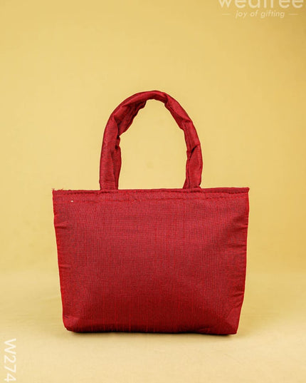 Hand Bag Raw Silk with Golden Leaf Design - W2746 - Hand Bags