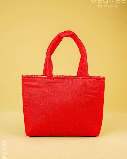 Hand Bag Raw Silk with Golden Leaf Design - W2746 - Hand Bags