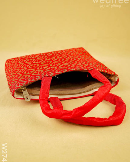 Hand Bag Raw Silk with Golden Leaf Design - W2746 - Hand Bags