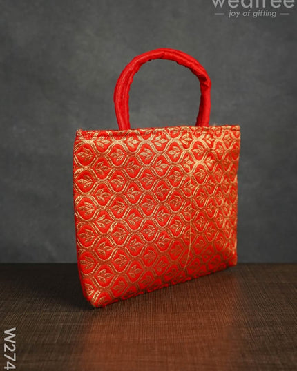 Hand Bag Raw Silk with Golden Leaf Design - W2746 - Hand Bags