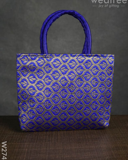 Hand Bag Raw Silk with Golden Leaf Design - W2746 - Hand Bags