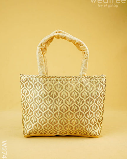 Hand Bag Raw Silk with Golden Leaf Design - W2746 - Hand Bags