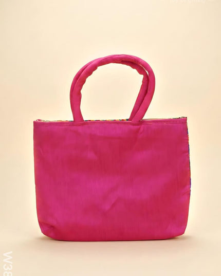 Hand bag raw silk with Peacock design - W3826 - Hand Bags