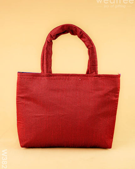 Hand bag raw silk with Peacock design - W3826 - Hand Bags