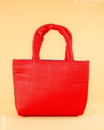 Hand bag raw silk with Peacock design - W3826 - Hand Bags