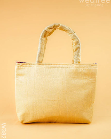 Hand bag raw silk with Peacock design - W3826 - Hand Bags