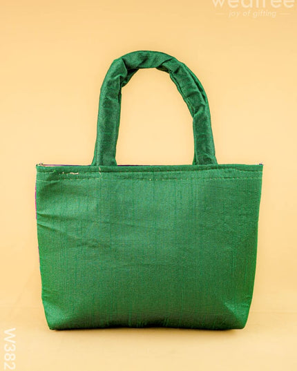 Hand bag raw silk with Peacock design - W3826 - Hand Bags