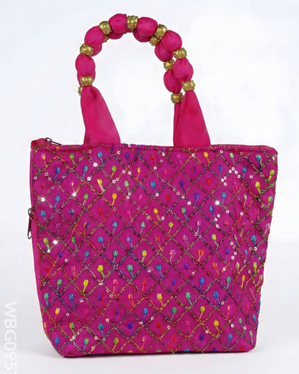 Hand Bag with Allover Thread Embroidery - WBG0957-1 - Hand Bags