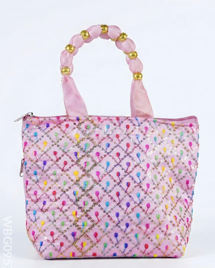Hand Bag with Allover Thread Embroidery - WBG0957-1 - Hand Bags