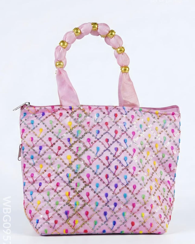 Hand Bag with Allover Thread Embroidery - WBG0957-1 - Hand Bags