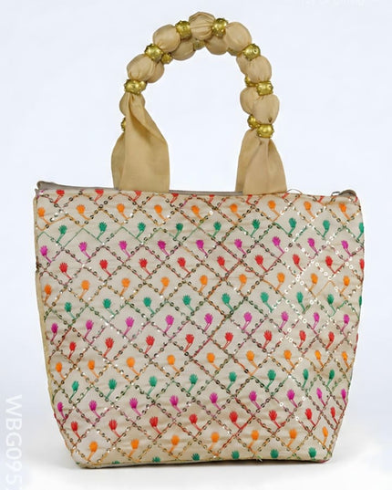 Hand Bag with Allover Thread Embroidery - WBG0957-1 - Hand Bags